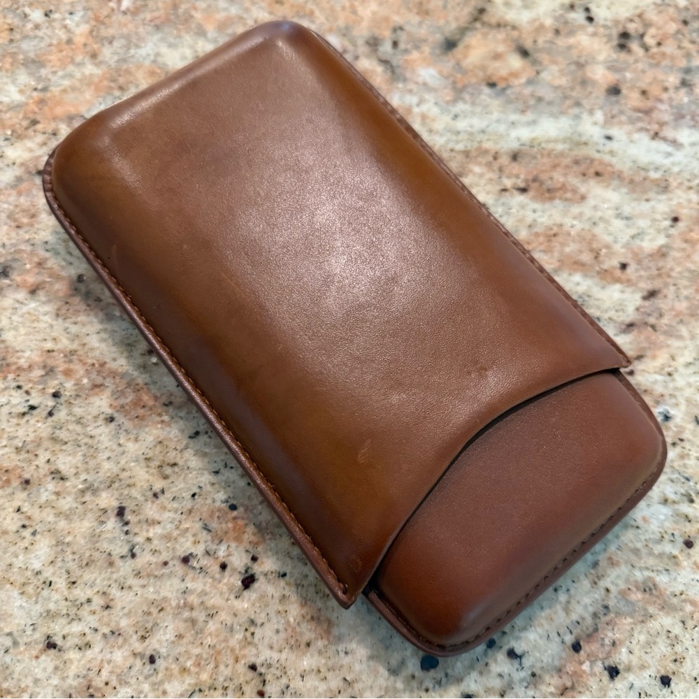 Visol Legend Brown Genuine Leather Cigar Case - Holds 3 Cigars
